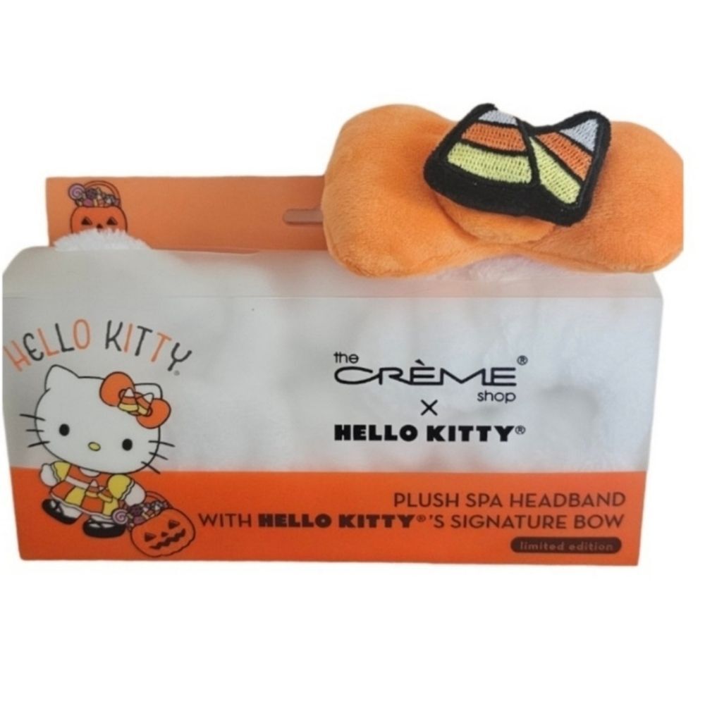 🔹️NIB Hello Kitty White w/Orange Candy Corn Plush Spa Headband